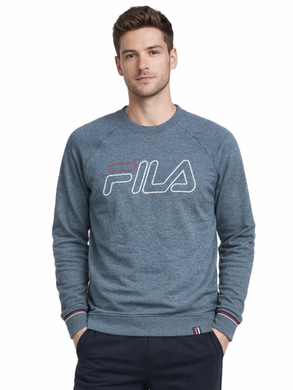 NWT Men’s Fila Sweater Cotton Blend Logo Red White Blue Gray Small